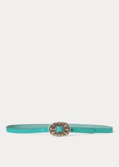 Cinturones Polo Ralph Lauren Mujer Turquesa - Skinny Leather Buckle - CZKMB0493